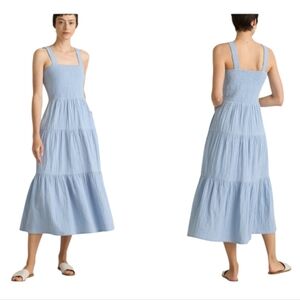 NWT Quince 100% Organic Cotton Gauze Smocked Sleeveless Maxi Dress Blue Size L